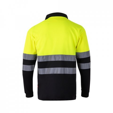 VL VULCAN LARGE. Polo bicolor bird-eye (160g/m&sup2;) de manga comprida, em poli&eacute;ster (100%) - Preto/Amarelo