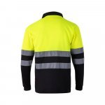 VL VULCAN LARGE. Polo bicolor bird-eye (160g/m&sup2;) de manga comprida, em poli&eacute;ster (100%) - Preto/Amarelo