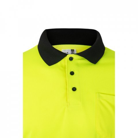 VL VULCAN LARGE. Polo bicolor bird-eye (160g/m&sup2;) de manga comprida, em poli&eacute;ster (100%) - Preto/Amarelo