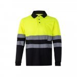 VL VULCAN LARGE. Polo bicolor bird-eye (160g/m&sup2;) de manga comprida, em poli&eacute;ster (100%) - Preto/Amarelo