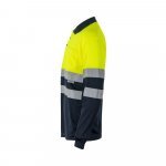 VL VULCAN LARGE. Polo bicolor bird-eye (160g/m&sup2;) de manga comprida, em poli&eacute;ster (100%) - Azul marinho/Amarelo