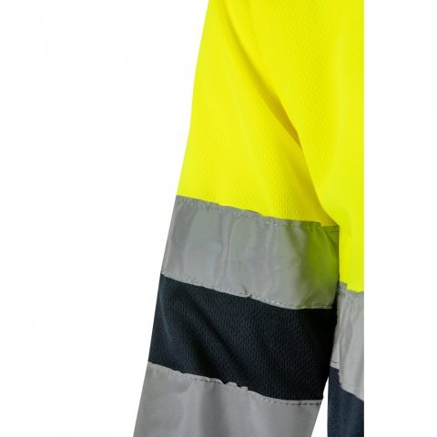 VL VULCAN LARGE. Polo bicolor bird-eye (160g/m&sup2;) de manga comprida, em poli&eacute;ster (100%) - Azul marinho/Amarelo