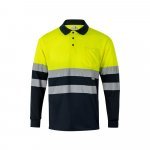 VL VULCAN LARGE. Polo bicolor bird-eye (160g/m&sup2;) de manga comprida, em poli&eacute;ster (100%) - Azul marinho/Amarelo