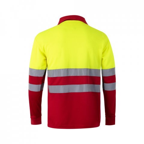 VL VULCAN LARGE. Polo bicolor bird-eye (160g/m&sup2;) de manga comprida, em poli&eacute;ster (100%) - Vermelho/Amarelo