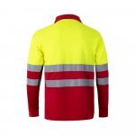 VL VULCAN LARGE. Polo bicolor bird-eye (160g/m&sup2;) de manga comprida, em poli&eacute;ster (100%) - Vermelho/Amarelo