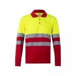VL VULCAN LARGE. Polo bicolor bird-eye (160g/m&sup2;) de manga comprida, em poli&eacute;ster (100%) - Vermelho/Amarelo