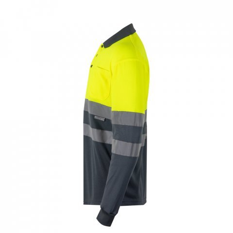 VL VULCAN LARGE. Polo bicolor bird-eye (160g/m&sup2;) de manga comprida, em poli&eacute;ster (100%) - Cinzento/Amarelo