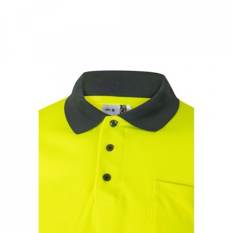 VL VULCAN LARGE. Polo bicolor bird-eye (160g/m&sup2;) de manga comprida, em poli&eacute;ster (100%) - Cinzento/Amarelo