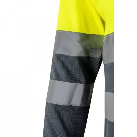 VL VULCAN LARGE. Polo bicolor bird-eye (160g/m&sup2;) de manga comprida, em poli&eacute;ster (100%) - Cinzento/Amarelo