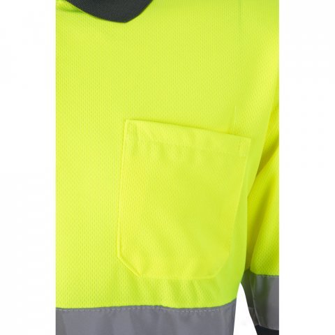 VL VULCAN LARGE. Polo bicolor bird-eye (160g/m&sup2;) de manga comprida, em poli&eacute;ster (100%) - Cinzento/Amarelo