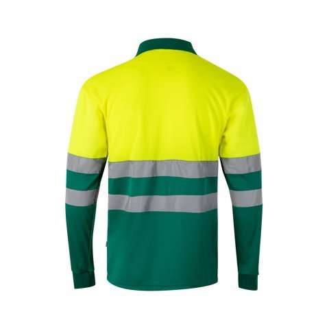 VL VULCAN LARGE. Polo bicolor bird-eye (160g/m&sup2;) de manga comprida, em poli&eacute;ster (100%) - Verde/Amarelo