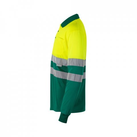 VL VULCAN LARGE. Polo bicolor bird-eye (160g/m&sup2;) de manga comprida, em poli&eacute;ster (100%) - Verde/Amarelo
