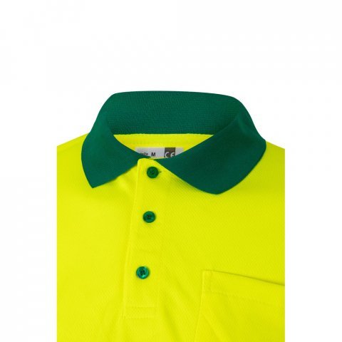 VL VULCAN LARGE. Polo bicolor bird-eye (160g/m&sup2;) de manga comprida, em poli&eacute;ster (100%) - Verde/Amarelo