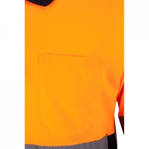VL VULCAN LARGE. Polo bicolor bird-eye (160g/m&sup2;) de manga comprida, em poli&eacute;ster (100%) - Azul marinho/Laranja