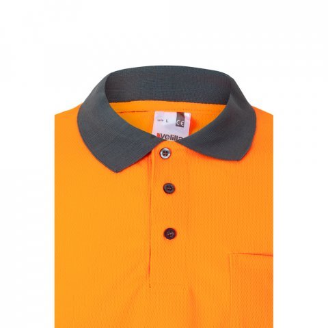 VL VULCAN LARGE. Polo bicolor bird-eye (160g/m&sup2;) de manga comprida, em poli&eacute;ster (100%) - Cinzento/Laranja