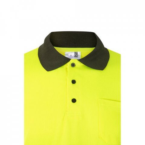 VL VULCAN LARGE. Polo bicolor bird-eye (160g/m&sup2;) de manga comprida, em poli&eacute;ster (100%) - Verde tropa/Amarelo