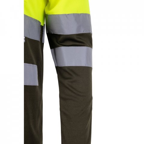 VL VULCAN LARGE. Polo bicolor bird-eye (160g/m&sup2;) de manga comprida, em poli&eacute;ster (100%) - Verde tropa/Amarelo