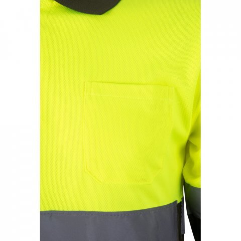 VL VULCAN LARGE. Polo bicolor bird-eye (160g/m&sup2;) de manga comprida, em poli&eacute;ster (100%) - Verde tropa/Amarelo