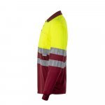 VL VULCAN LARGE. Polo bicolor bird-eye (160g/m&sup2;) de manga comprida, em poli&eacute;ster (100%) - Bordeaux/Amarelo
