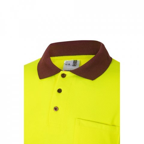 VL VULCAN LARGE. Polo bicolor bird-eye (160g/m&sup2;) de manga comprida, em poli&eacute;ster (100%) - Bordeaux/Amarelo
