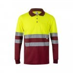 VL VULCAN LARGE. Polo bicolor bird-eye (160g/m&sup2;) de manga comprida, em poli&eacute;ster (100%) - Bordeaux/Amarelo