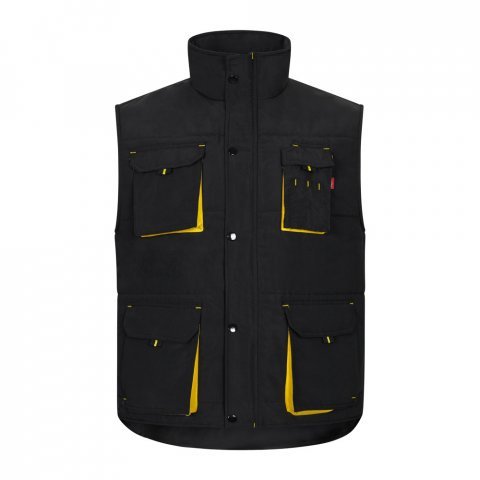 VL NERGAL. Colete acolchoado, bicolor multibolsos (120g/m&sup2;), em poli&eacute;ster (100%) - Preto/Amarelo
