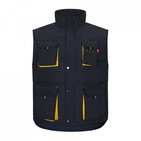VL NERGAL. Colete acolchoado, bicolor multibolsos (120g/m&sup2;), em poli&eacute;ster (100%) - Azul marinho/Amarelo