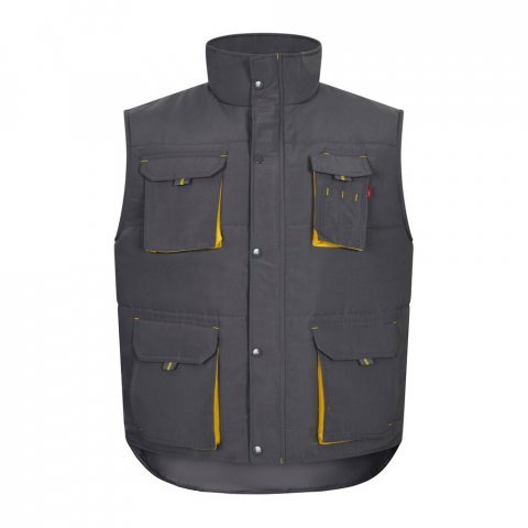 VL NERGAL. Colete acolchoado, bicolor multibolsos (120g/m&sup2;), em poli&eacute;ster (100%) - Cinzento/Amarelo