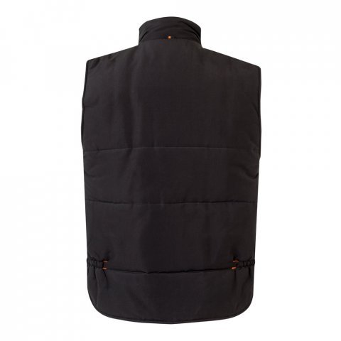 VL NERGAL. Colete acolchoado, bicolor multibolsos (120g/m&sup2;), em poli&eacute;ster (100%) - Preto/Laranja