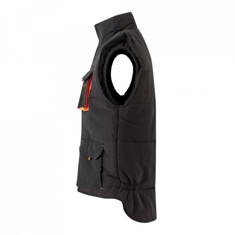 VL NERGAL. Colete acolchoado, bicolor multibolsos (120g/m&sup2;), em poli&eacute;ster (100%) - Preto/Laranja