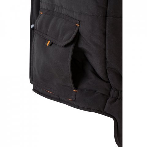 VL NERGAL. Colete acolchoado, bicolor multibolsos (120g/m&sup2;), em poli&eacute;ster (100%) - Preto/Laranja