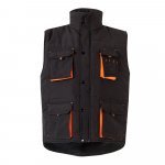 VL NERGAL. Colete acolchoado, bicolor multibolsos (120g/m&sup2;), em poli&eacute;ster (100%) - Preto/Laranja