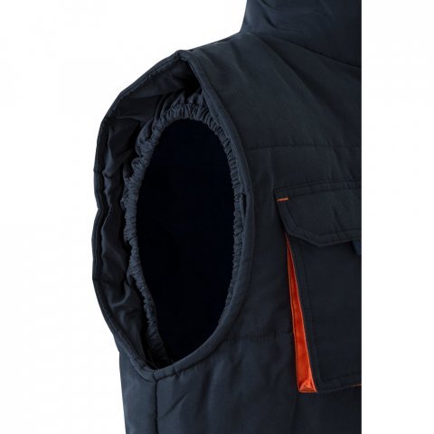 VL NERGAL. Colete acolchoado, bicolor multibolsos (120g/m&sup2;), em poli&eacute;ster (100%) - Azul marinho/Laranja