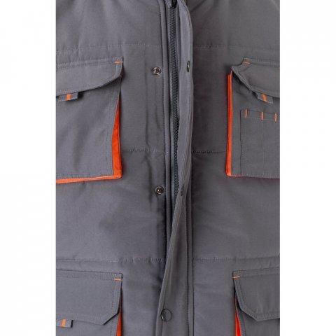 VL NERGAL. Colete acolchoado, bicolor multibolsos (120g/m&sup2;), em poli&eacute;ster (100%) - Cinzento/Laranja