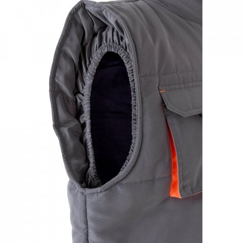 VL NERGAL. Colete acolchoado, bicolor multibolsos (120g/m&sup2;), em poli&eacute;ster (100%) - Cinzento/Laranja