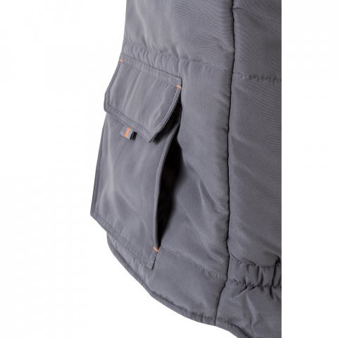 VL NERGAL. Colete acolchoado, bicolor multibolsos (120g/m&sup2;), em poli&eacute;ster (100%) - Cinzento/Laranja