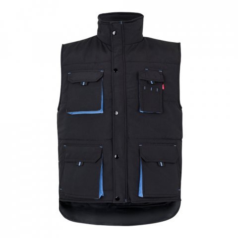 VL NERGAL. Colete acolchoado, bicolor multibolsos (120g/m&sup2;), em poli&eacute;ster (100%) - Preto/Azul Claro