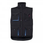 VL NERGAL. Colete acolchoado, bicolor multibolsos (120g/m&sup2;), em poli&eacute;ster (100%) - Preto/Azul Claro