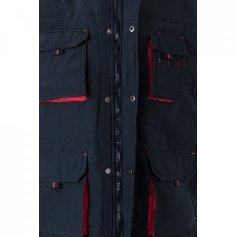 VL NERGAL. Colete acolchoado, bicolor multibolsos (120g/m&sup2;), em poli&eacute;ster (100%) - Azul marinho/Vermelho