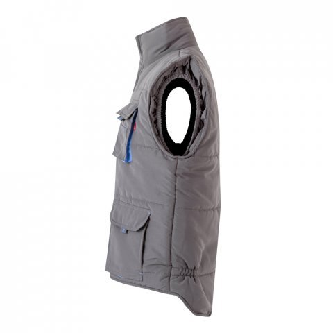 VL NERGAL. Colete acolchoado, bicolor multibolsos (120g/m&sup2;), em poli&eacute;ster (100%) - Cinzento/Azul Claro