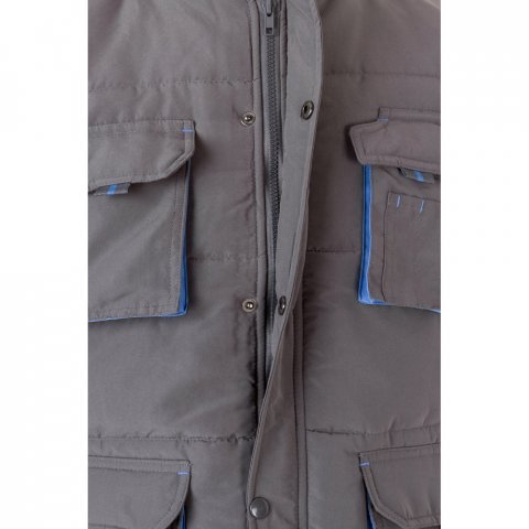 VL NERGAL. Colete acolchoado, bicolor multibolsos (120g/m&sup2;), em poli&eacute;ster (100%) - Cinzento/Azul Claro