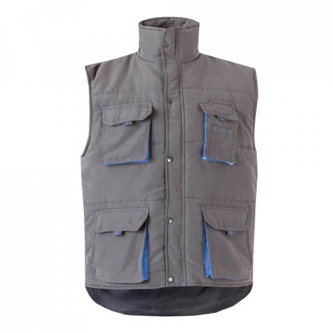 VL NERGAL. Colete acolchoado, bicolor multibolsos (120g/m&sup2;), em poli&eacute;ster (100%) - Cinzento/Azul Claro