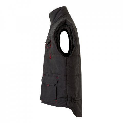 VL NERGAL. Colete acolchoado, bicolor multibolsos (120g/m&sup2;), em poli&eacute;ster (100%) - Preto/Vermelho
