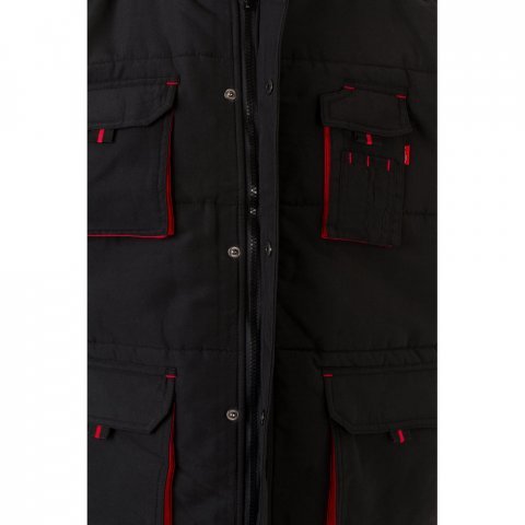 VL NERGAL. Colete acolchoado, bicolor multibolsos (120g/m&sup2;), em poli&eacute;ster (100%) - Preto/Vermelho