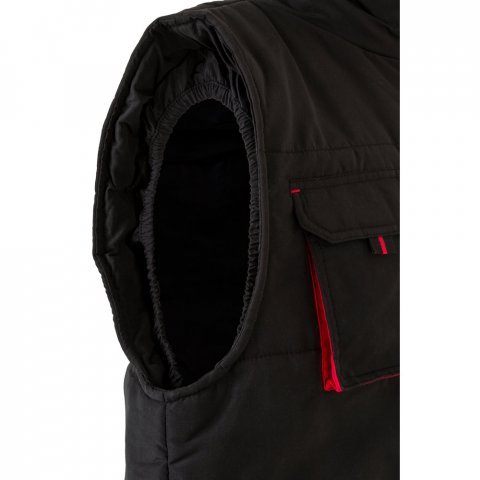 VL NERGAL. Colete acolchoado, bicolor multibolsos (120g/m&sup2;), em poli&eacute;ster (100%) - Preto/Vermelho