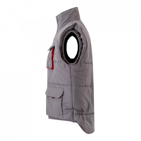 VL NERGAL. Colete acolchoado, bicolor multibolsos (120g/m&sup2;), em poli&eacute;ster (100%) - Cinzento/Vermelho