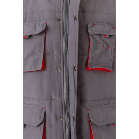 VL NERGAL. Colete acolchoado, bicolor multibolsos (120g/m&sup2;), em poli&eacute;ster (100%) - Cinzento/Vermelho