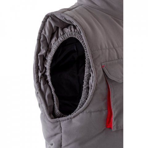 VL NERGAL. Colete acolchoado, bicolor multibolsos (120g/m&sup2;), em poli&eacute;ster (100%) - Cinzento/Vermelho
