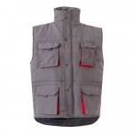 VL NERGAL. Colete acolchoado, bicolor multibolsos (120g/m&sup2;), em poli&eacute;ster (100%) - Cinzento/Vermelho