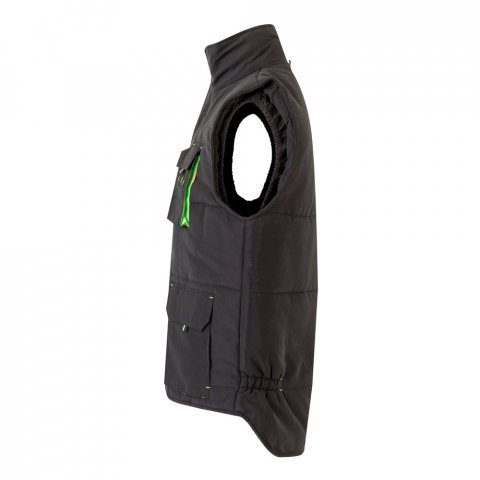 VL NERGAL. Colete acolchoado, bicolor multibolsos (120g/m&sup2;), em poli&eacute;ster (100%) - Preto/Verde